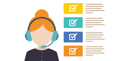 Marketer with headphones and checklist.
