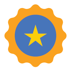 Badge with gold star.