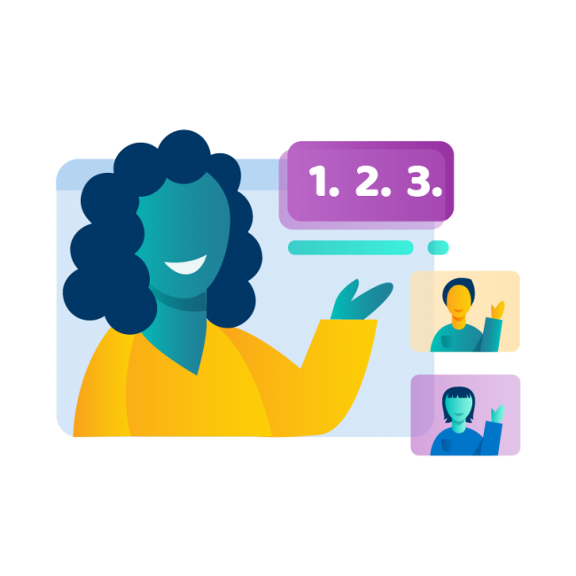 A person in a virtual meeting with other 2 other persons